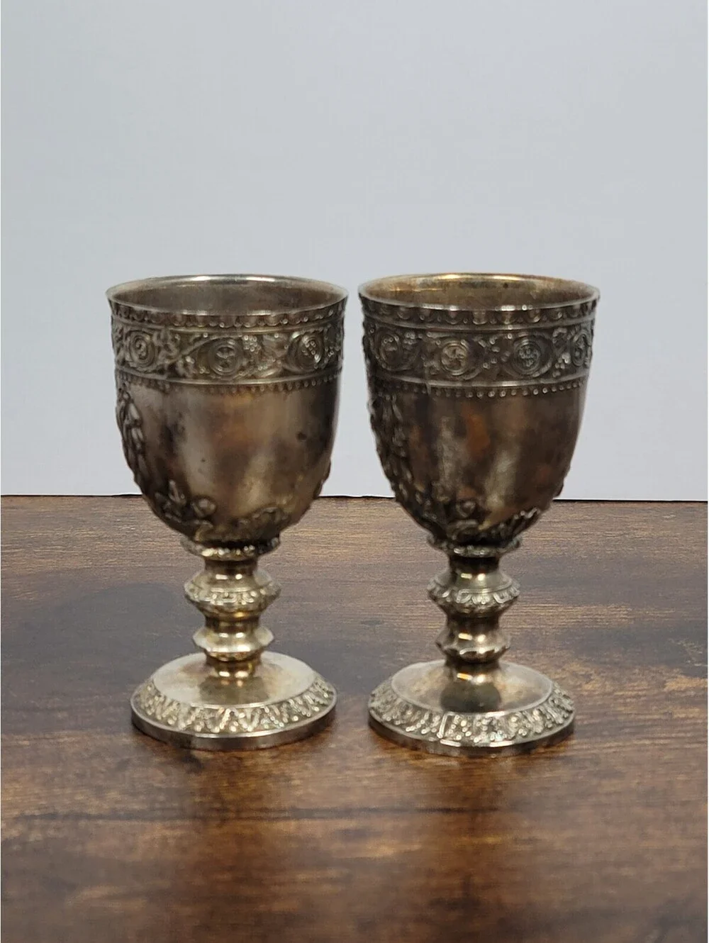 Vintage Ornate Silver Plated Goblet Pair